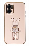 Eiroo Candy Bear Xiaomi Redmi 10 5G Standlı Pembe Silikon Kılıf
