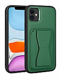Eiroo Card-Luxe iPhone 11 Kartlıklı Koyu Yeşil Deri Kılıf