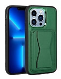 Eiroo Card-Luxe iPhone 12 Pro Max Kartlıklı Koyu Yeşil Deri Kılıf