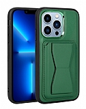 Eiroo Card-Luxe iPhone 13 Pro Max Kartlıklı Koyu Yeşil Deri Kılıf