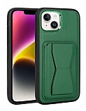 Eiroo Card-Luxe iPhone 14 Plus Kartlıklı Koyu Yeşil Deri Kılıf
