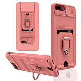 Eiroo Card Magnet iPhone 7 Plus / 8 Plus Kartlkl Pembe Silikon Klf