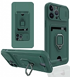 Eiroo Card Magnet iPhone 13 Pro Max Kartlıklı Yeşil Silikon Kılıf