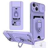 Eiroo Card Magnet iPhone 14 Plus Kartlkl Lila Silikon Klf