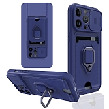 Eiroo Card Magnet iPhone 14 Pro Kartlkl Lacivert Silikon Klf