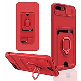 Eiroo Card Magnet iPhone 6 Plus / 6S Plus Kartlkl Krmz Silikon Klf