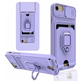Eiroo Card Magnet iPhone SE 2022 Kartlkl Mor Silikon Klf