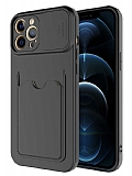 Eiroo Card-X iPhone 12 Pro Max Kamera Korumalı Siyah Silikon Kılıf