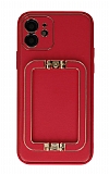 Eiroo Chic Stand iPhone 12 6.1 inç Deri Kırmızı Rubber Kılıf