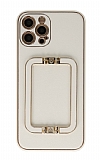 Eiroo Chic Stand iPhone 12 Pro 6.1 in Deri Beyaz Rubber Klf