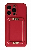 Eiroo Chic Stand iPhone 13 Pro Max Deri Kırmızı Rubber Kılıf