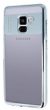 Eiroo Clear Thin Samsung Galaxy A8 2018 Silver Kenarlı Şeffaf Silikon Kılıf