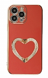 Eiroo Crystal Serisi iPhone 12 Pro Max Kalpli Gold Taşlı Tutuculu Kırmızı Silikon Kılıf