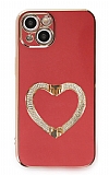 Eiroo Crystal Serisi iPhone 13 Mini Kalpli Gold Taşlı Tutuculu Kırmızı Silikon Kılıf