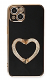 Eiroo Crystal Serisi iPhone 13 Mini Kalpli Gold Taşlı Tutuculu Siyah Silikon Kılıf