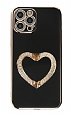 Eiroo Crystal Serisi iPhone 13 Pro Kalpli Gold Taşlı Tutuculu Siyah Silikon Kılıf