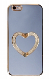 Eiroo Crystal Serisi iPhone 6 / 6S Kalpli Gold Taşlı Tutuculu Mavi Silikon Kılıf