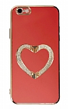 Eiroo Crystal Serisi iPhone 6 / 6S Kalpli Gold Taşlı Tutuculu Kırmızı Silikon Kılıf