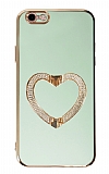 Eiroo Crystal Serisi iPhone 6 / 6S Kalpli Gold Taşlı Tutuculu Yeşil Silikon Kılıf