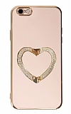 Eiroo Crystal Serisi iPhone 6 / 6S Kalpli Gold Taşlı Tutuculu Pembe Silikon Kılıf
