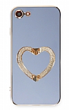 Eiroo Crystal Serisi iPhone 7 / 8 Kalpli Gold Taşlı Tutuculu Mavi Silikon Kılıf