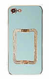 Eiroo Crystal Serisi iPhone 7 / 8 Kare Gold Taşlı Tutuculu Yeşil Silikon Kılıf
