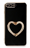 Eiroo Crystal Serisi iPhone 7 Plus / 8 Plus Kalpli Gold Taşlı Tutuculu Siyah Silikon Kılıf