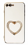 Eiroo Crystal Serisi iPhone 7 Plus / 8 Plus Kalpli Gold Taşlı Tutuculu Beyaz Silikon Kılıf
