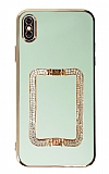 Eiroo Crystal Serisi iPhone X / XS Kare Gold Taşlı Tutuculu Yeşil Silikon Kılıf