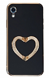 Eiroo Crystal Serisi iPhone XR Kalpli Gold Taşlı Tutuculu Siyah Silikon Kılıf
