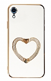 Eiroo Crystal Serisi iPhone XR Kalpli Gold Taşlı Tutuculu Beyaz Silikon Kılıf