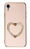 Eiroo Crystal Serisi iPhone XR Kalpli Gold Taşlı Tutuculu Pembe Silikon Kılıf