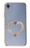 Eiroo Crystal Serisi iPhone XR Kalpli Gold Taşlı Tutuculu Mavi Silikon Kılıf