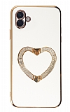 Eiroo Crystal Serisi Samsung Galaxy A04e Kalpli Gold Taşlı Tutuculu Beyaz Silikon Kılıf