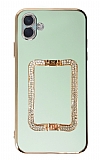 Eiroo Crystal Serisi Samsung Galaxy A04e Kare Gold Taşlı Tutuculu Yeşil Silikon Kılıf