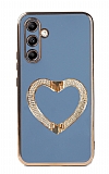 Eiroo Crystal Serisi Samsung Galaxy A34 gold kalp Taşlı Tutuculu Mavi Silikon Kılıf