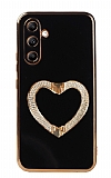 Eiroo Crystal Serisi Samsung Galaxy A34 gold kalp Taşlı Tutuculu Siyah Silikon Kılıf