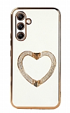 Eiroo Crystal Serisi Samsung Galaxy A34 gold kalp Taşlı Tutuculu Beyaz Silikon Kılıf