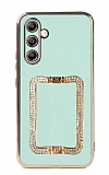 Eiroo Crystal Serisi Samsung Galaxy A34 Kare Gold Taşlı Tutuculu Yeşil Silikon Kılıf