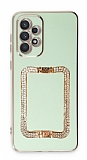 Eiroo Crystal Serisi Samsung Galaxy A53 5G Kare Gold Taşlı Tutuculu Yeşil Silikon Kılıf