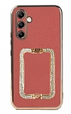 Eiroo Crystal Serisi Samsung Galaxy A54 Kare Gold Taşlı Tutuculu Kırmızı Silikon Kılıf