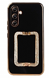 Eiroo Crystal Serisi Samsung Galaxy A54 Kare Gold Taşlı Tutuculu Siyah Silikon Kılıf