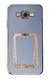 Eiroo Crystal Serisi Samsung Galaxy J7 / J7 Core Kare Gold Taşlı Tutuculu Mavi Silikon Kılıf