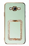 Eiroo Crystal Serisi Samsung Galaxy J7 / J7 Core Kare Gold Taşlı Tutuculu Yeşil Silikon Kılıf