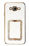 Eiroo Crystal Serisi Samsung Galaxy J7 / J7 Core Kare Gold Taşlı Tutuculu Beyaz Silikon Kılıf