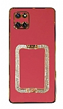 Eiroo Crystal Serisi Samsung Galaxy Note 10 Lite Kare Gold Taşlı Tutuculu Kırmızı Silikon Kılıf