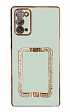 Eiroo Crystal Serisi Samsung Galaxy Note 20 Kare Gold Taşlı Tutuculu Yeşil Silikon Kılıf