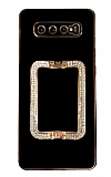 Eiroo Crystal Serisi Samsung Galaxy S10 Plus Kare Gold Taşlı Tutuculu Siyah Silikon Kılıf