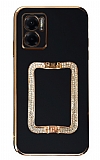 Eiroo Crystal Serisi Xiaomi Redmi 10 5G Kare Gold Taşlı Tutuculu Siyah Silikon Kılıf
