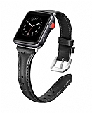 Eiroo Deluxe Apple Watch 4 / Watch 5 Siyah Gerek Deri Kordon 40mm